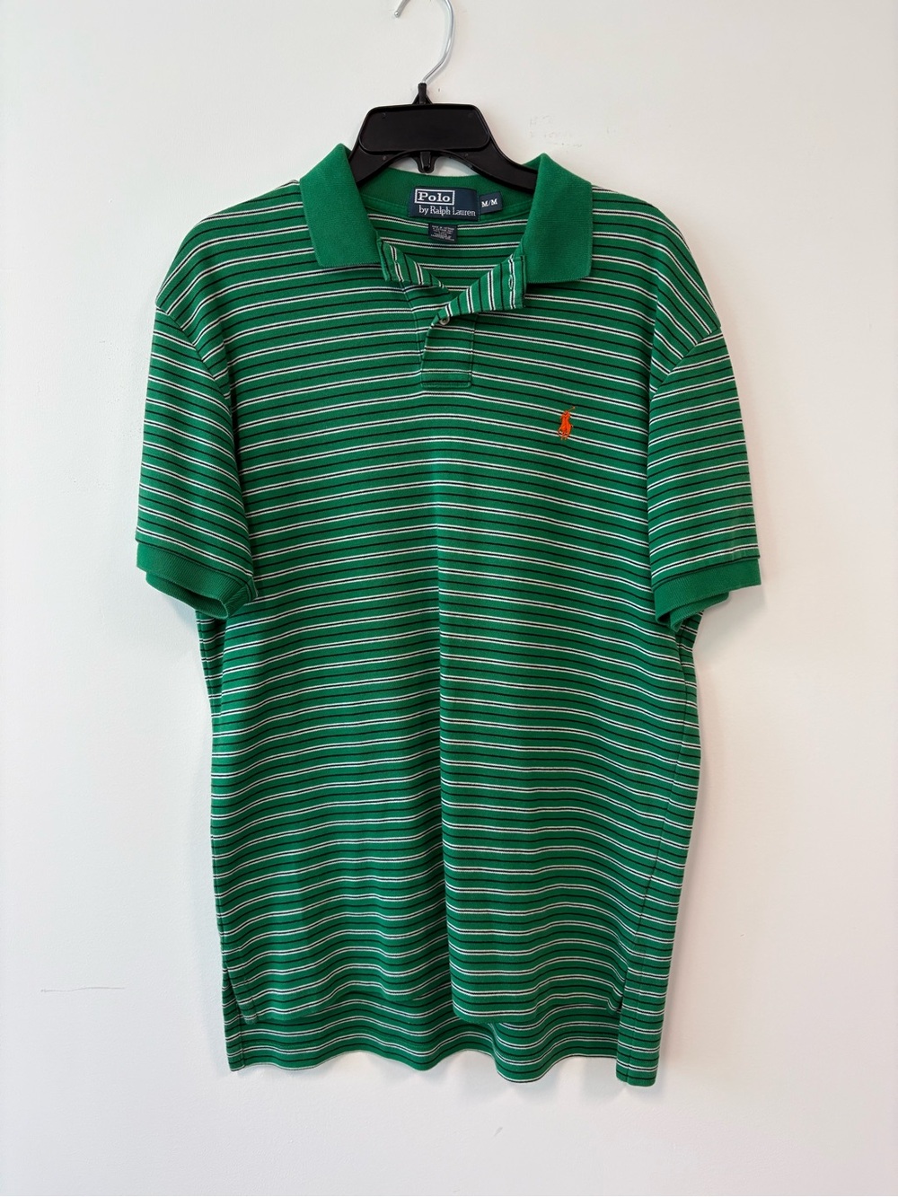 Ralph Lauren Green Striped Polo with Orange Pony